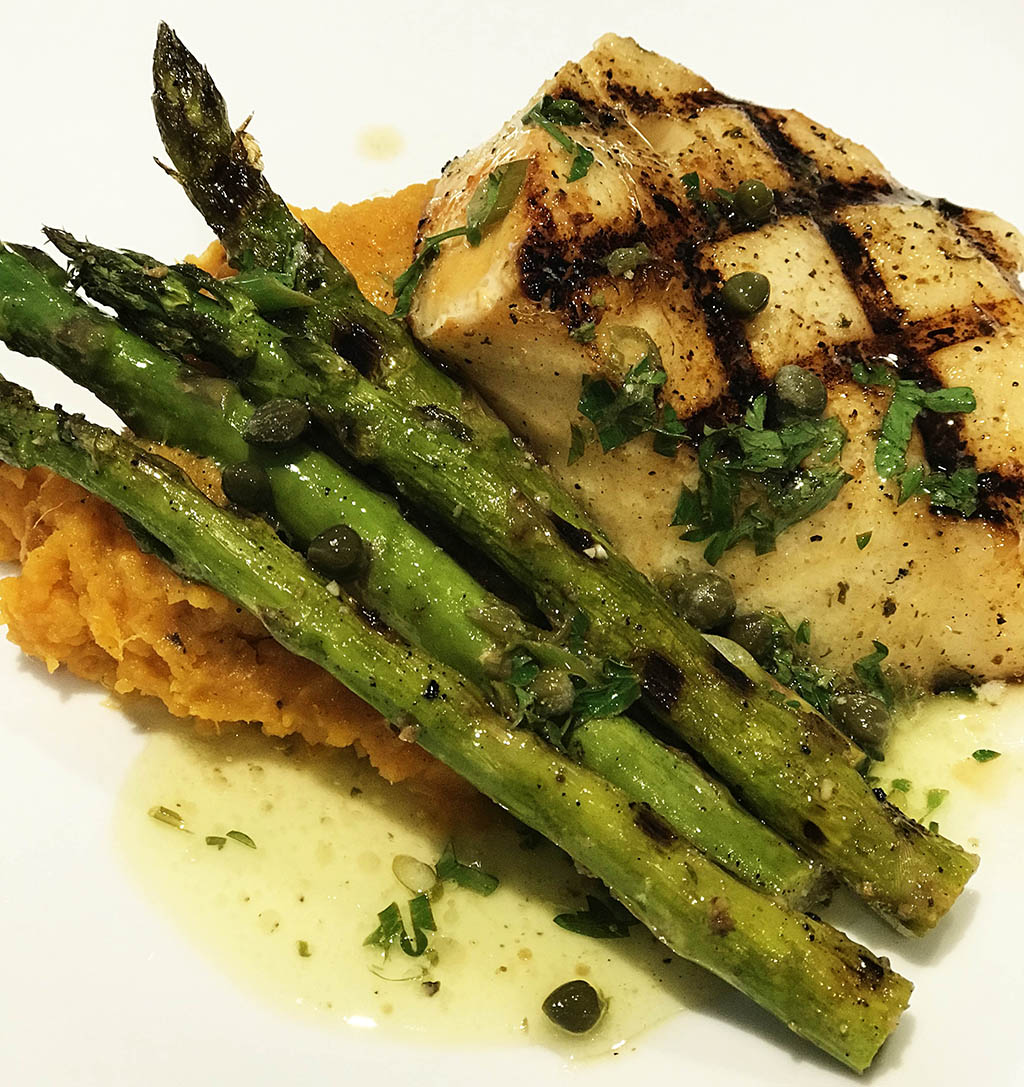Quick Smoked Hot Seared Chilean Sea Bass with Lemon Caper Butter Sauce